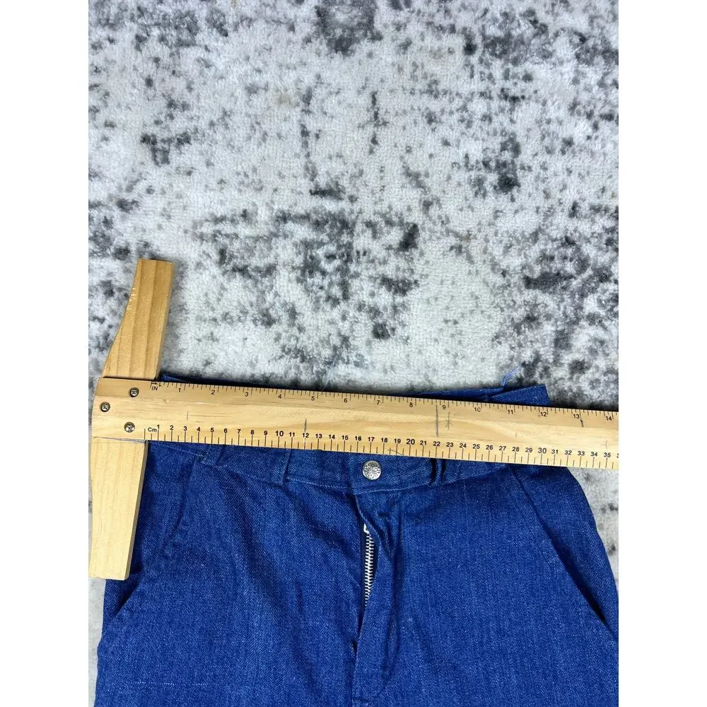 VTG 1970s Blue Denim Flare Disco Pants Size XS Hippy Pants Baggy Wide Leg
